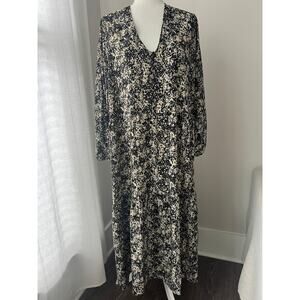 Mango Maxi Dress Black Cream Printed Long sleeve lightweight